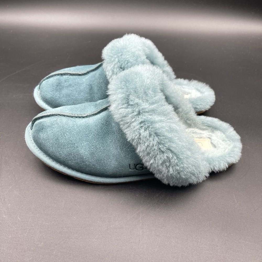 UGG Scuffette II Slippers Blue Suede Sheepskin Womens 7 House Shoes - Picture 3 of 9